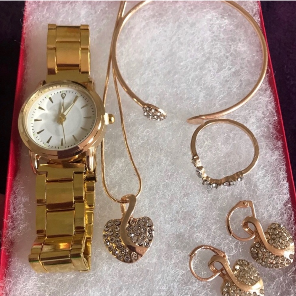 Gold Tone Women's Watch and Jewelry Set - Gold